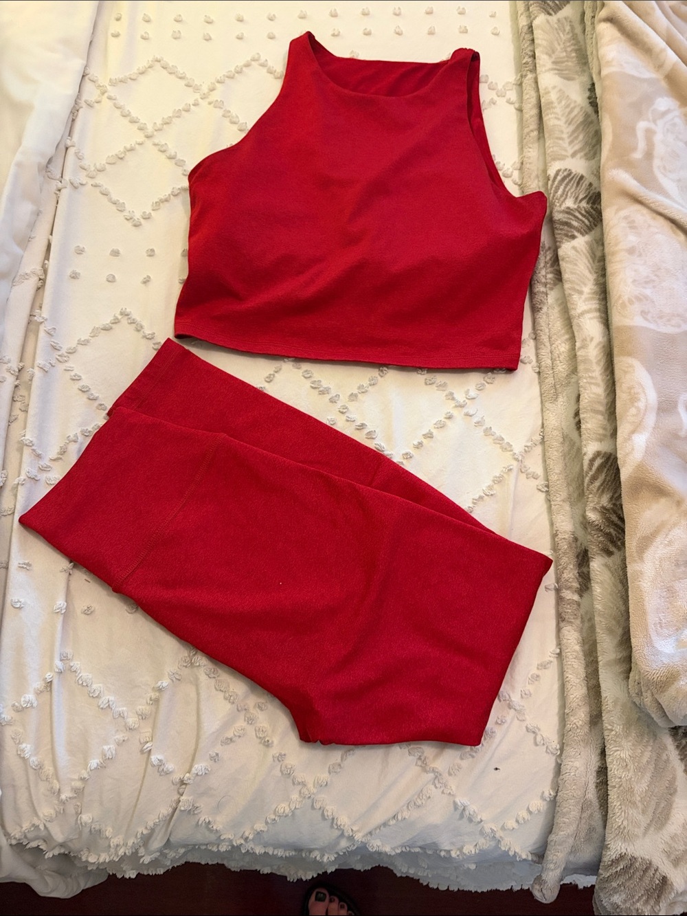 Old Navy Red Ribbed Crop Tank and Bike Shorts Set